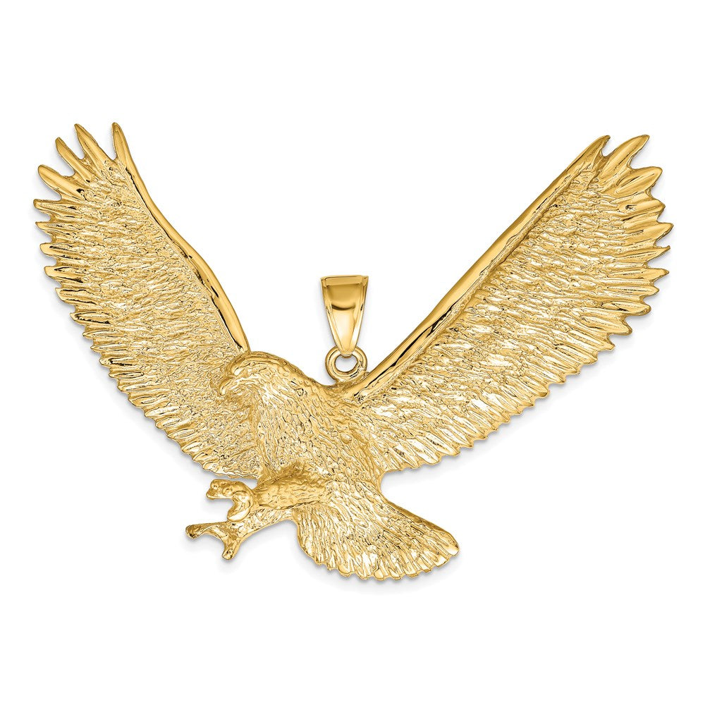 14k Yellow Gold Extra Large 3D Textured Eagle Pendant, Item P11834 by The Black Bow Jewelry Co.