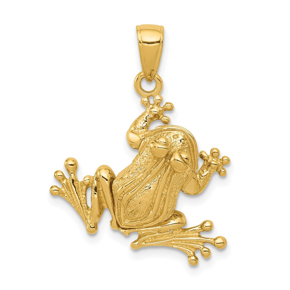 14k Yellow Gold Articulated 3D Frog Pendant Black Bow Jewelry
