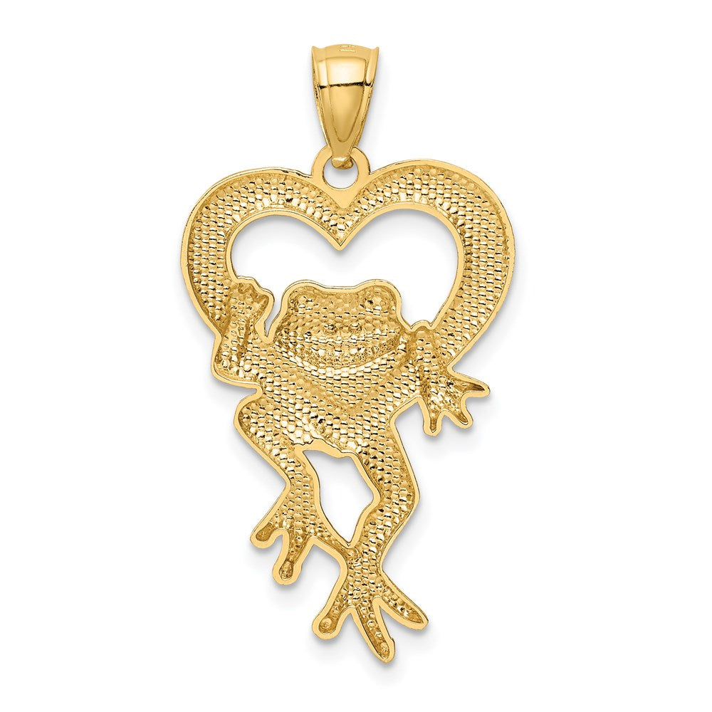 Alternate view of the 14k Yellow Gold and White Rhodium Two Tone Frog and Heart Pendant by The Black Bow Jewelry Co.