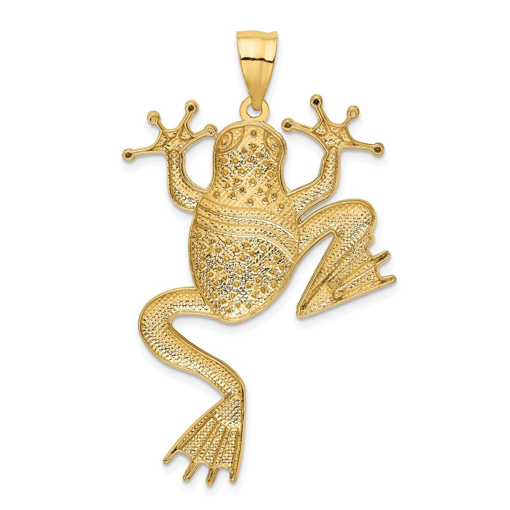 Alternate view of the 14k Yellow Gold & White Rhodium Large Diamond Cut Frog Pendant by The Black Bow Jewelry Co.