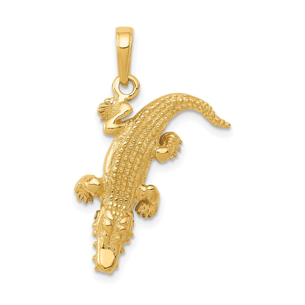 14k Yellow Gold 3D Moveable Alligator Pendant, Item P11866 by The Black Bow Jewelry Co.