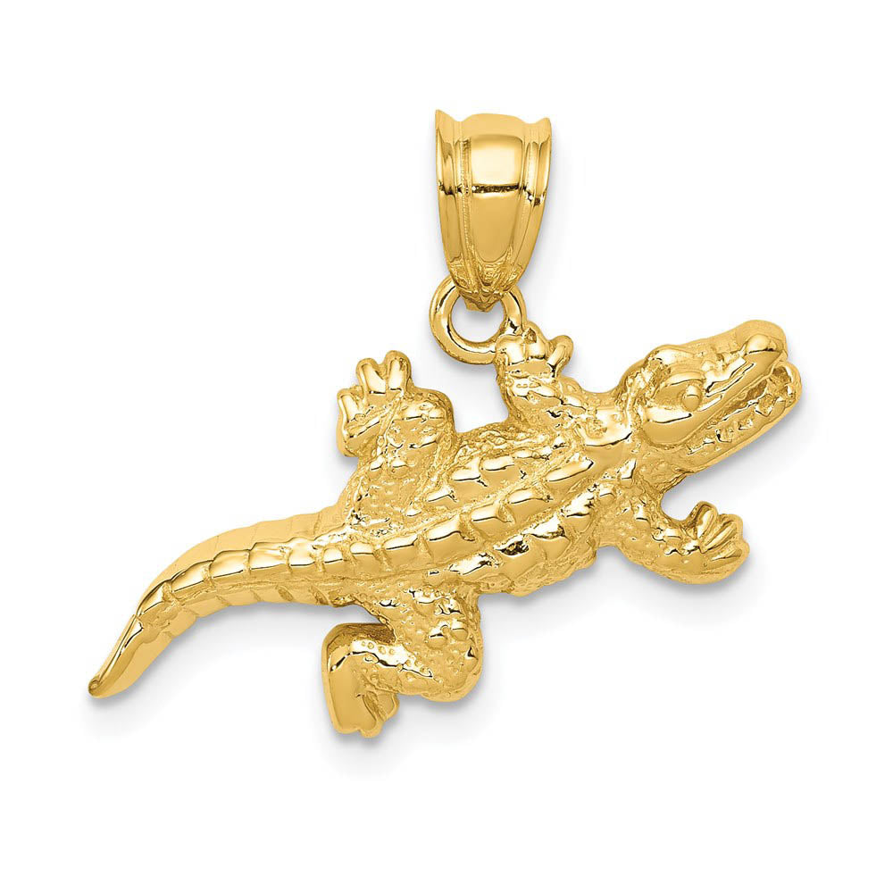 14k Yellow Gold Small Polished 2D Alligator Pendant, Item P11869 by The Black Bow Jewelry Co.