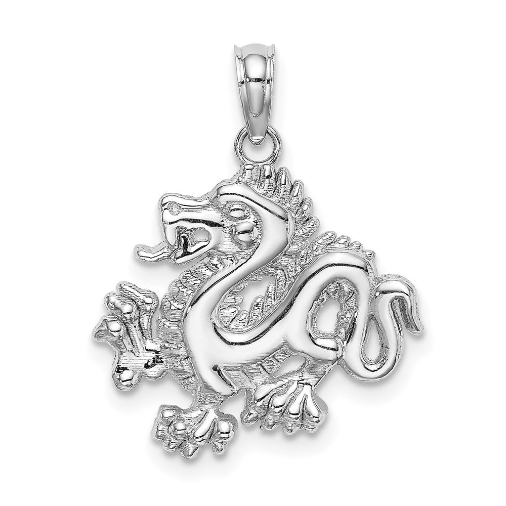 14k White Gold 2D Dragon Pendant, 18mm, Item P11875 by The Black Bow Jewelry Co.