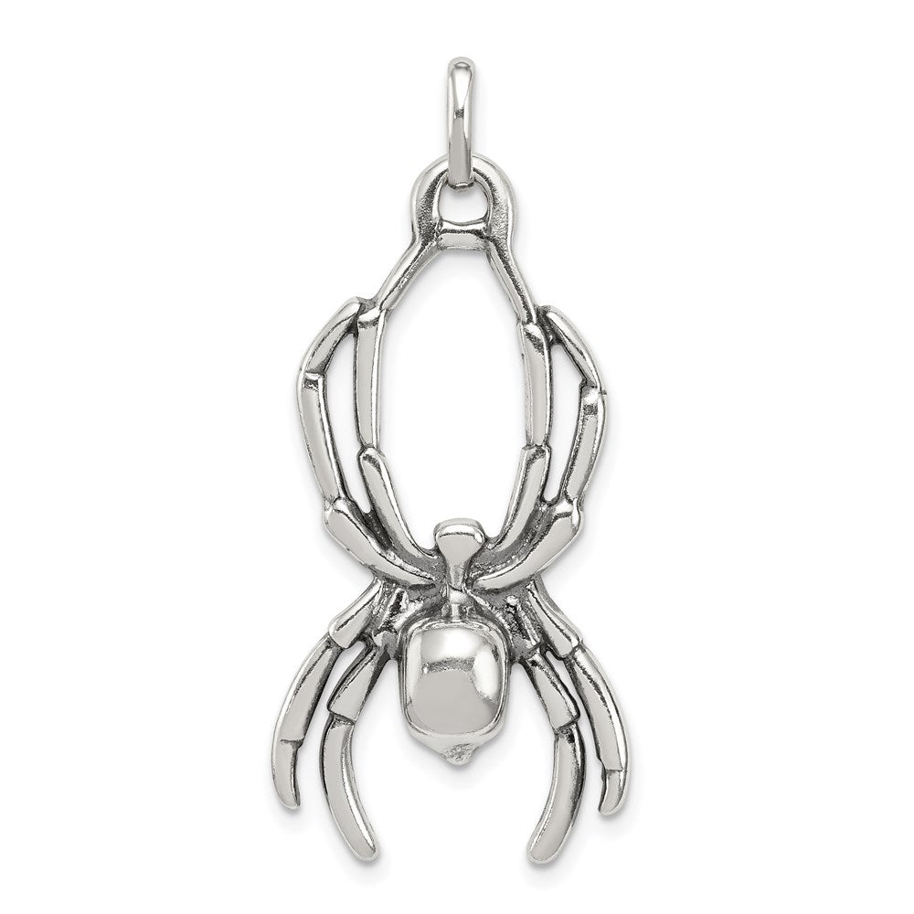 Sterling Silver Large 2D Antiqued Spider Pendant, Item P11882 by The Black Bow Jewelry Co.
