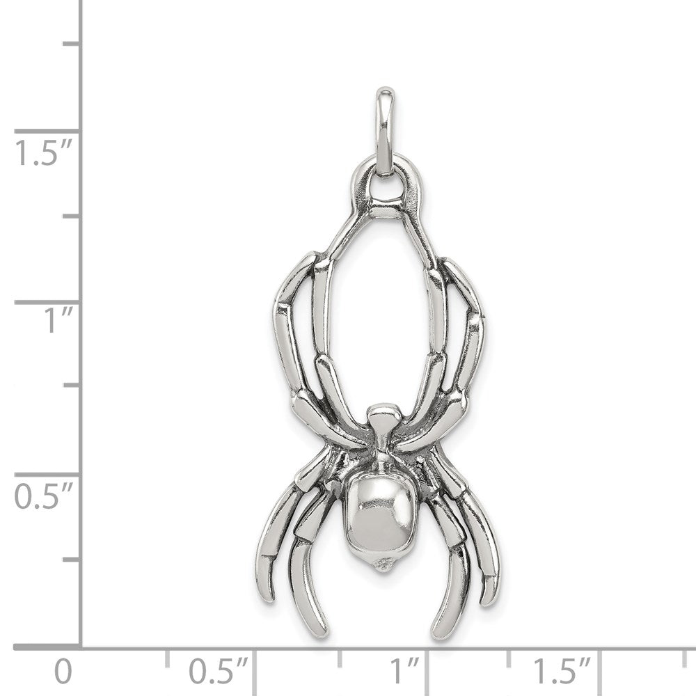 Alternate view of the Sterling Silver Large 2D Antiqued Spider Pendant by The Black Bow Jewelry Co.
