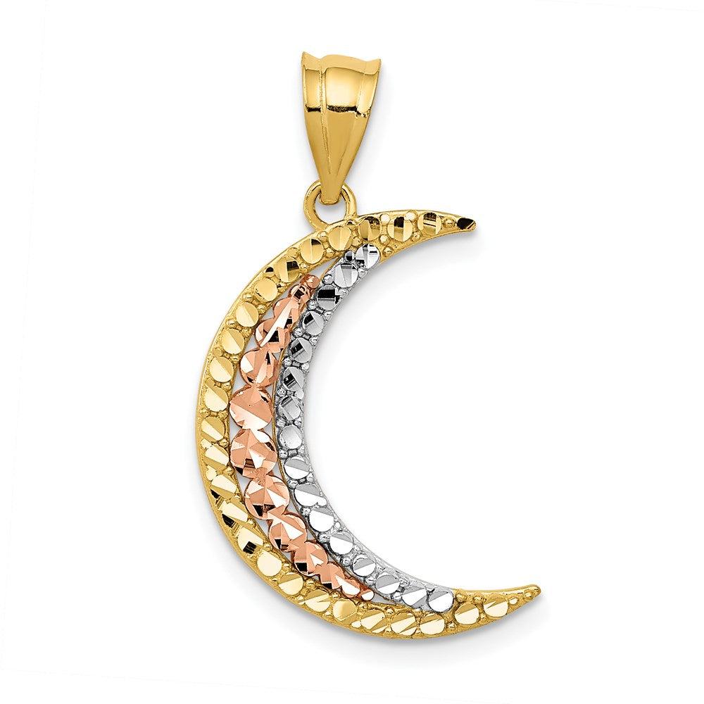 14k Yellow & Rose Gold with White Rhodium D/C Crescent Moon Pendant, Item P11892 by The Black Bow Jewelry Co.