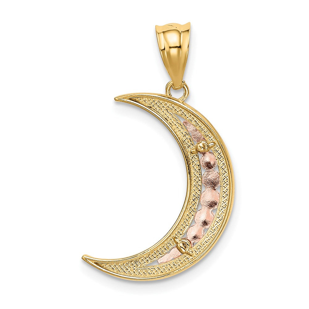 Alternate view of the 14k Yellow & Rose Gold with White Rhodium D/C Crescent Moon Pendant by The Black Bow Jewelry Co.