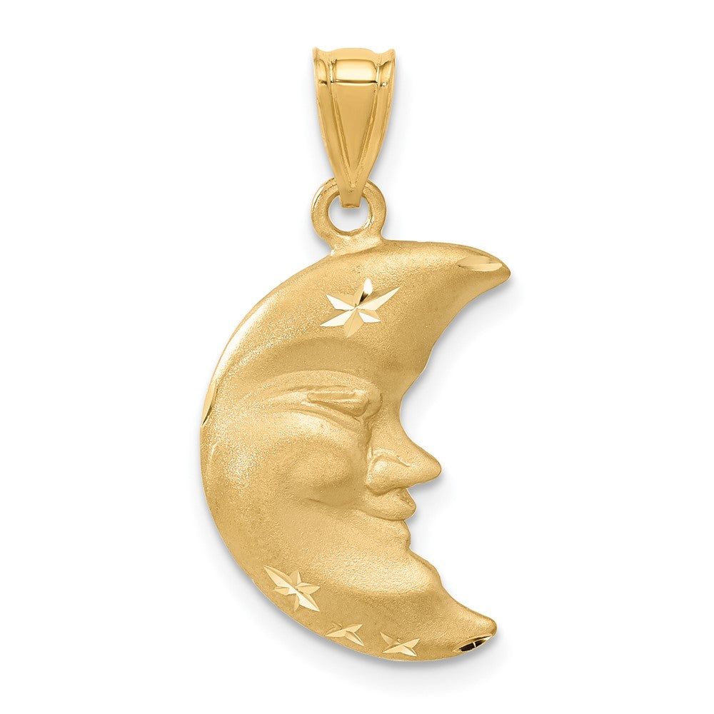 14k Yellow Gold Satin and Diamond Cut Crescent Moon Face Pendant, Item P11894 by The Black Bow Jewelry Co.