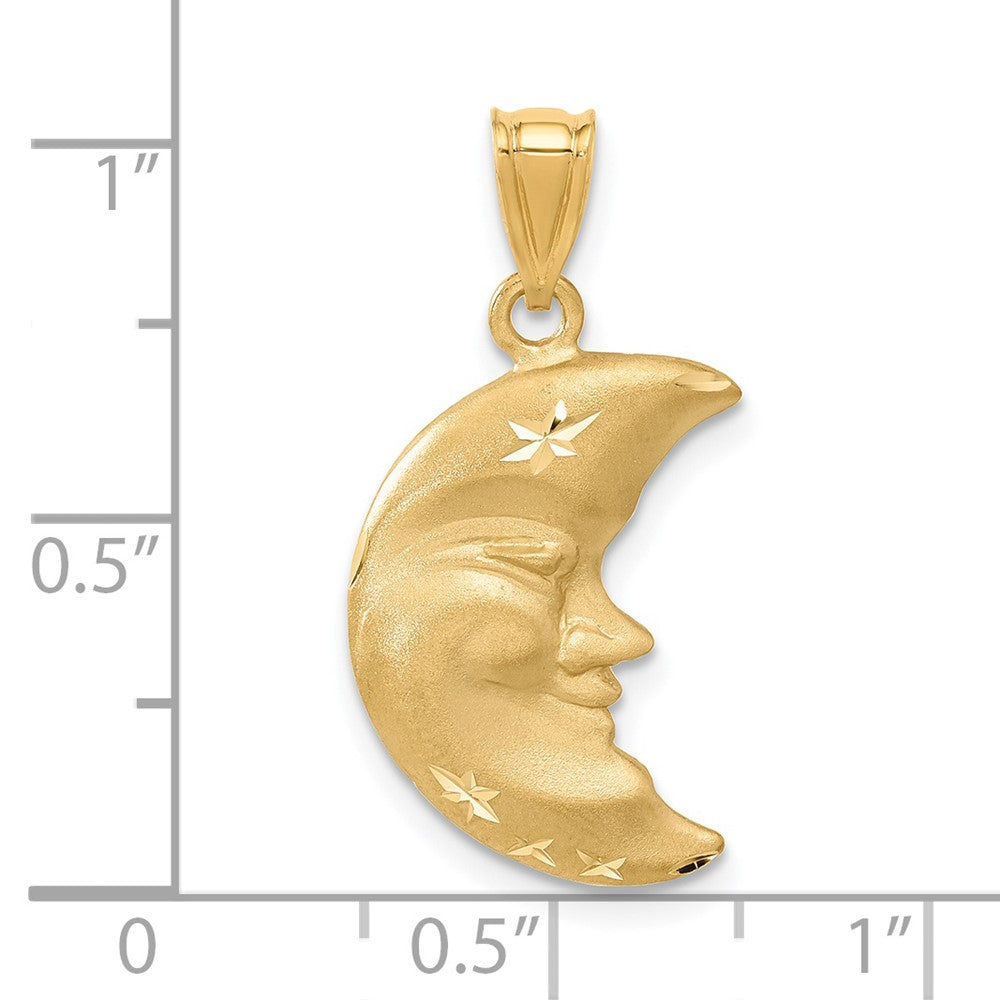 Alternate view of the 14k Yellow Gold Satin and Diamond Cut Crescent Moon Face Pendant by The Black Bow Jewelry Co.
