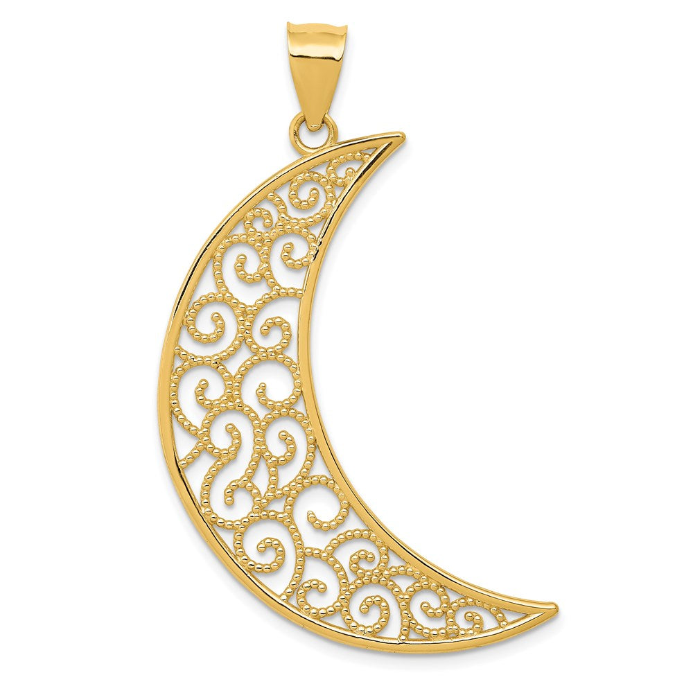 14k Yellow Gold Extra Large Filigree Crescent Moon Pendant, Item P11895 by The Black Bow Jewelry Co.