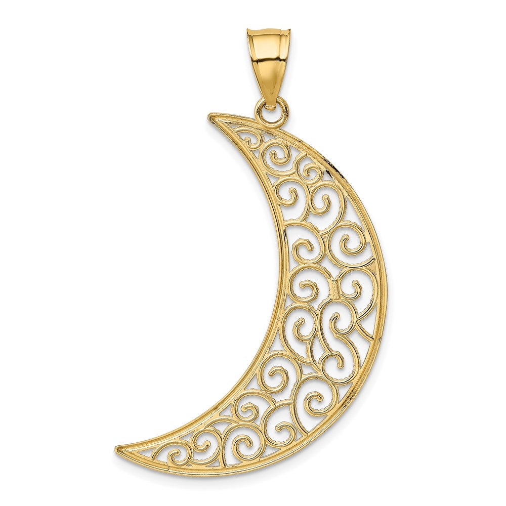 Alternate view of the 14k Yellow Gold Extra Large Filigree Crescent Moon Pendant by The Black Bow Jewelry Co.