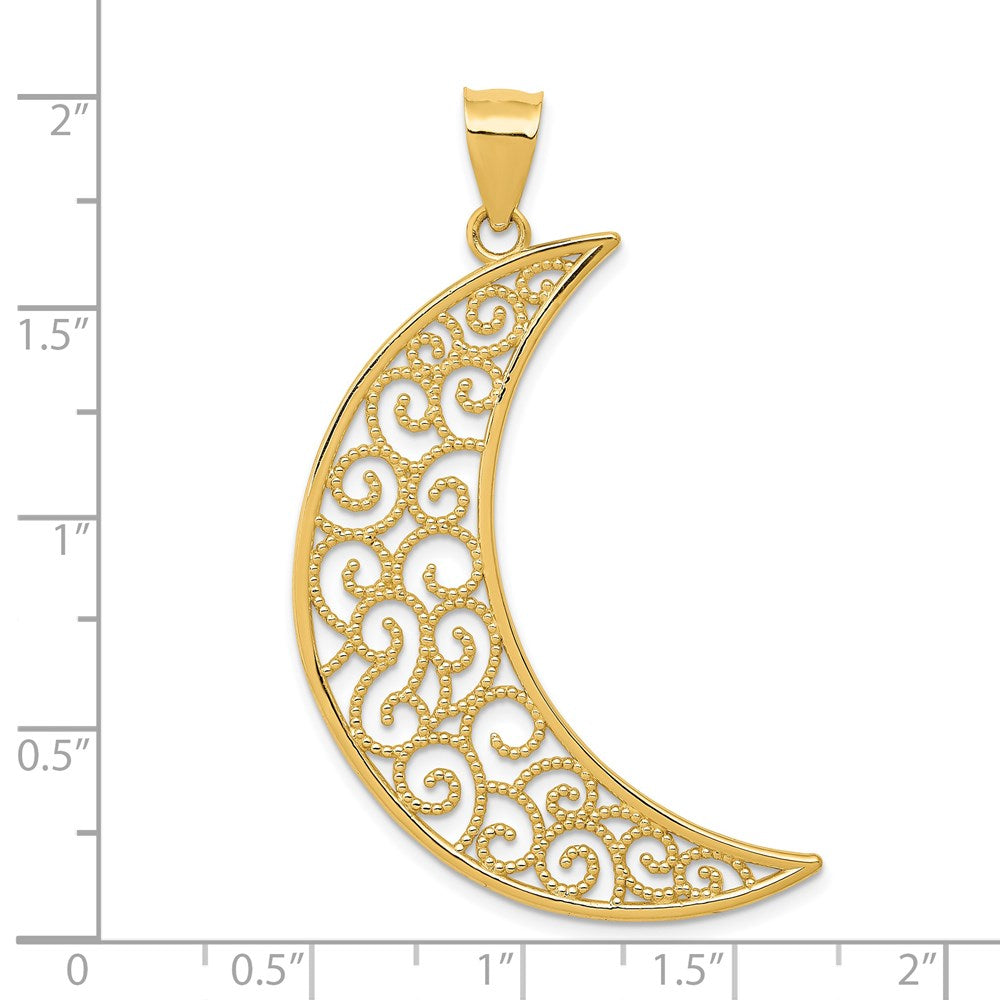 Alternate view of the 14k Yellow Gold Extra Large Filigree Crescent Moon Pendant by The Black Bow Jewelry Co.