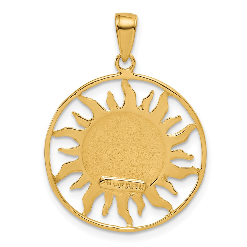 Alternate view of the 14k Yellow Gold 22mm Sun, Moon and Stars Circle Pendant by The Black Bow Jewelry Co.