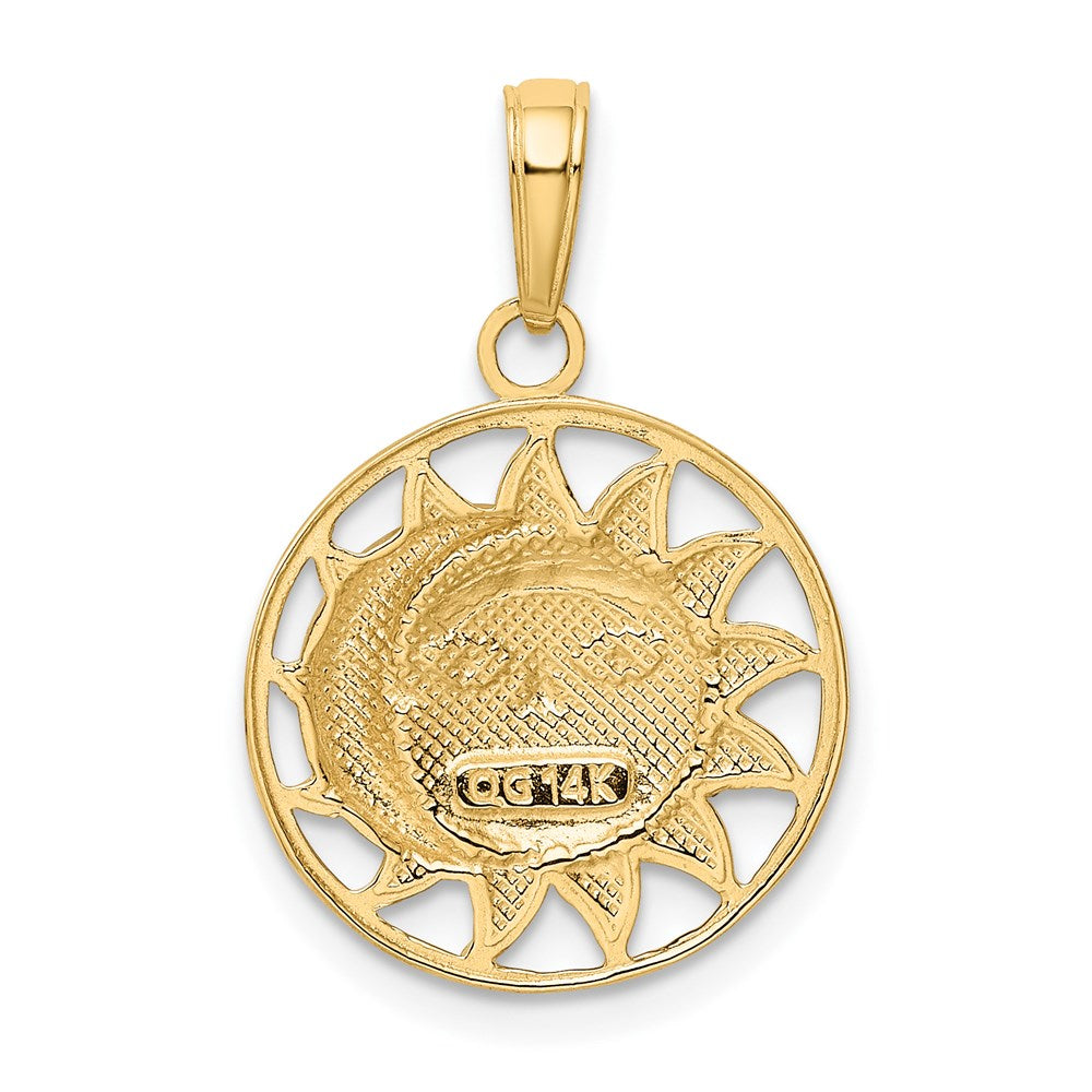 Alternate view of the 14k Yellow Gold & White Rhodium 17mm Sun and Moon Circle Pendant by The Black Bow Jewelry Co.