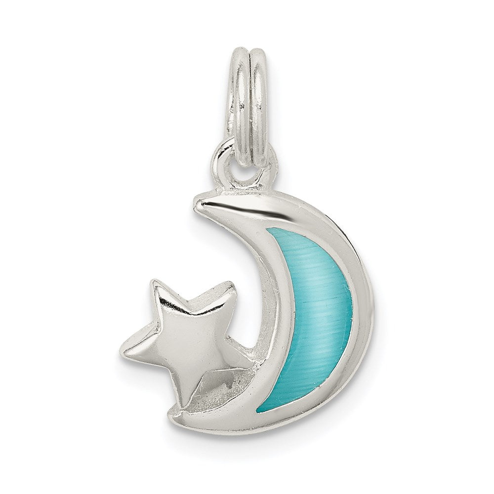 Sterling Silver and Enameled Light Blue Moon and Star Charm, Item P11956 by The Black Bow Jewelry Co.