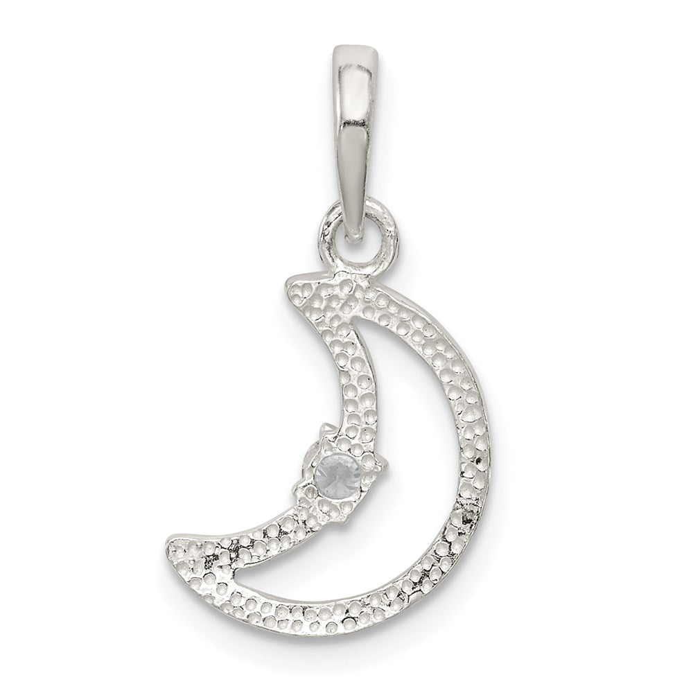 Alternate view of the Sterling Silver and CZ Accent Open Crescent Moon Pendant by The Black Bow Jewelry Co.