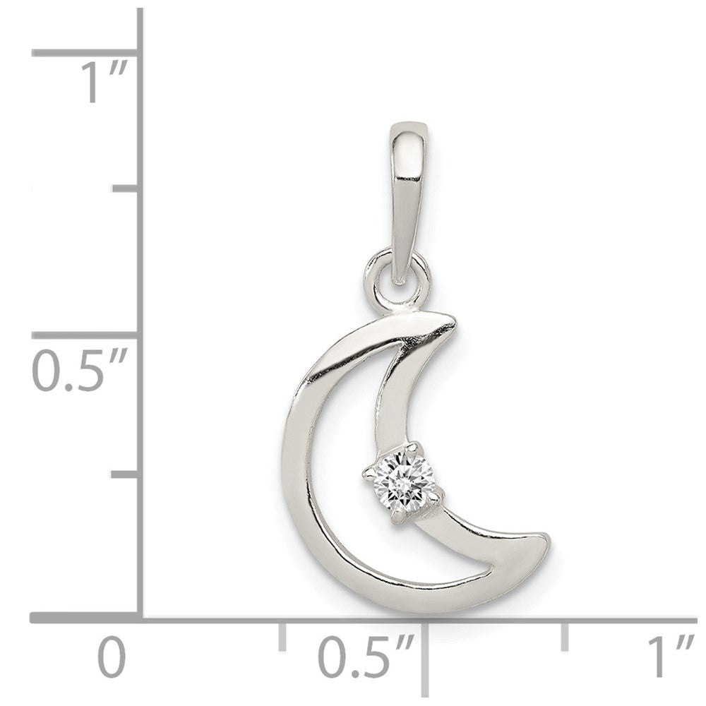 Alternate view of the Sterling Silver and CZ Accent Open Crescent Moon Pendant by The Black Bow Jewelry Co.