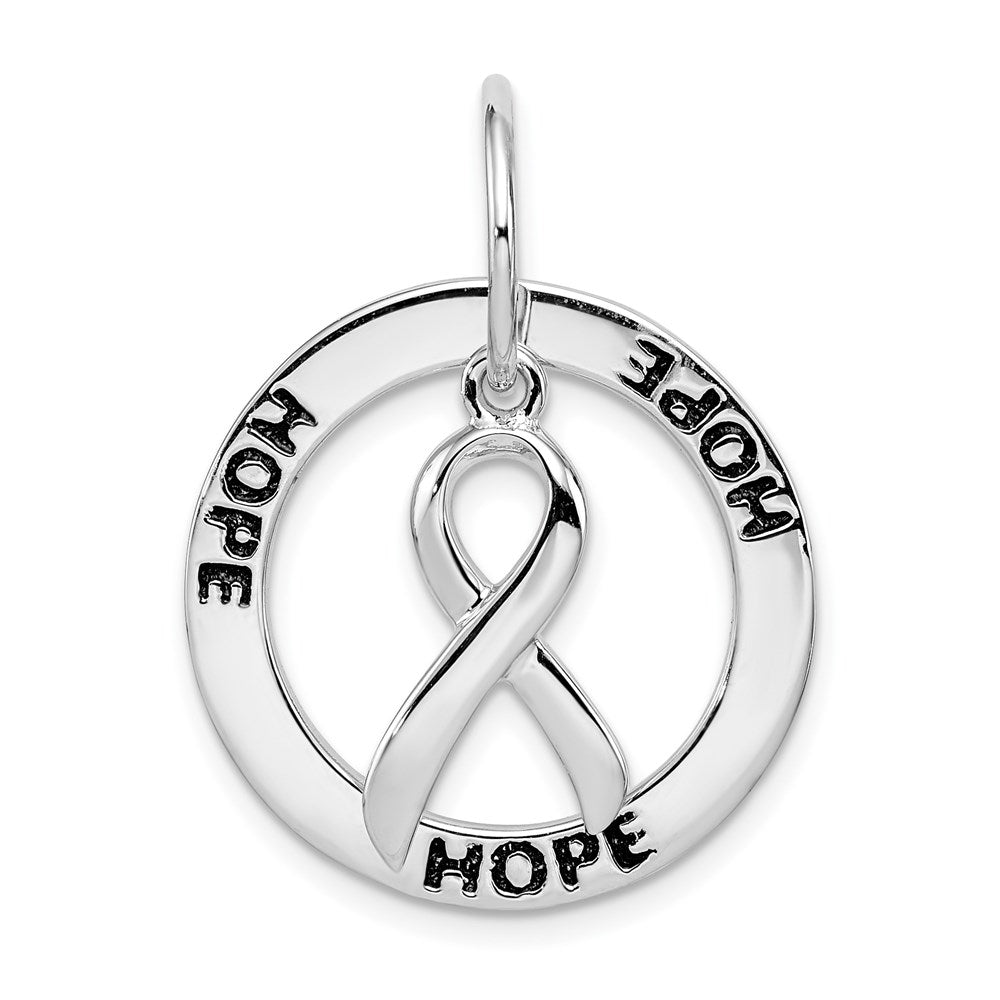 Sterling Silver Hope Circle and Cancer Awareness Ribbon Pendant, 20mm, Item P11963 by The Black Bow Jewelry Co.