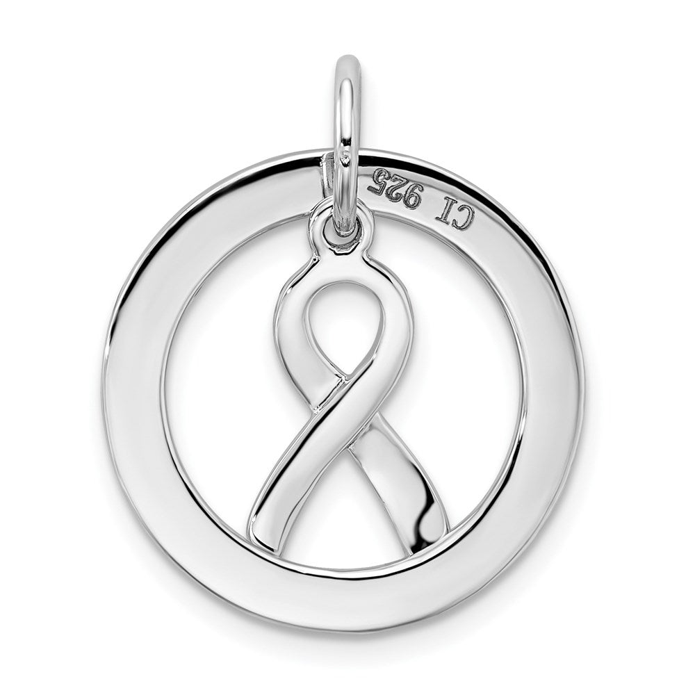 Alternate view of the Sterling Silver Hope Circle and Cancer Awareness Ribbon Pendant, 20mm by The Black Bow Jewelry Co.