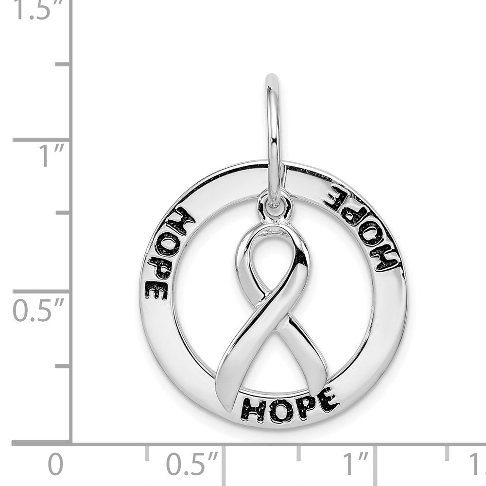 Alternate view of the Sterling Silver Hope Circle and Cancer Awareness Ribbon Pendant, 20mm by The Black Bow Jewelry Co.