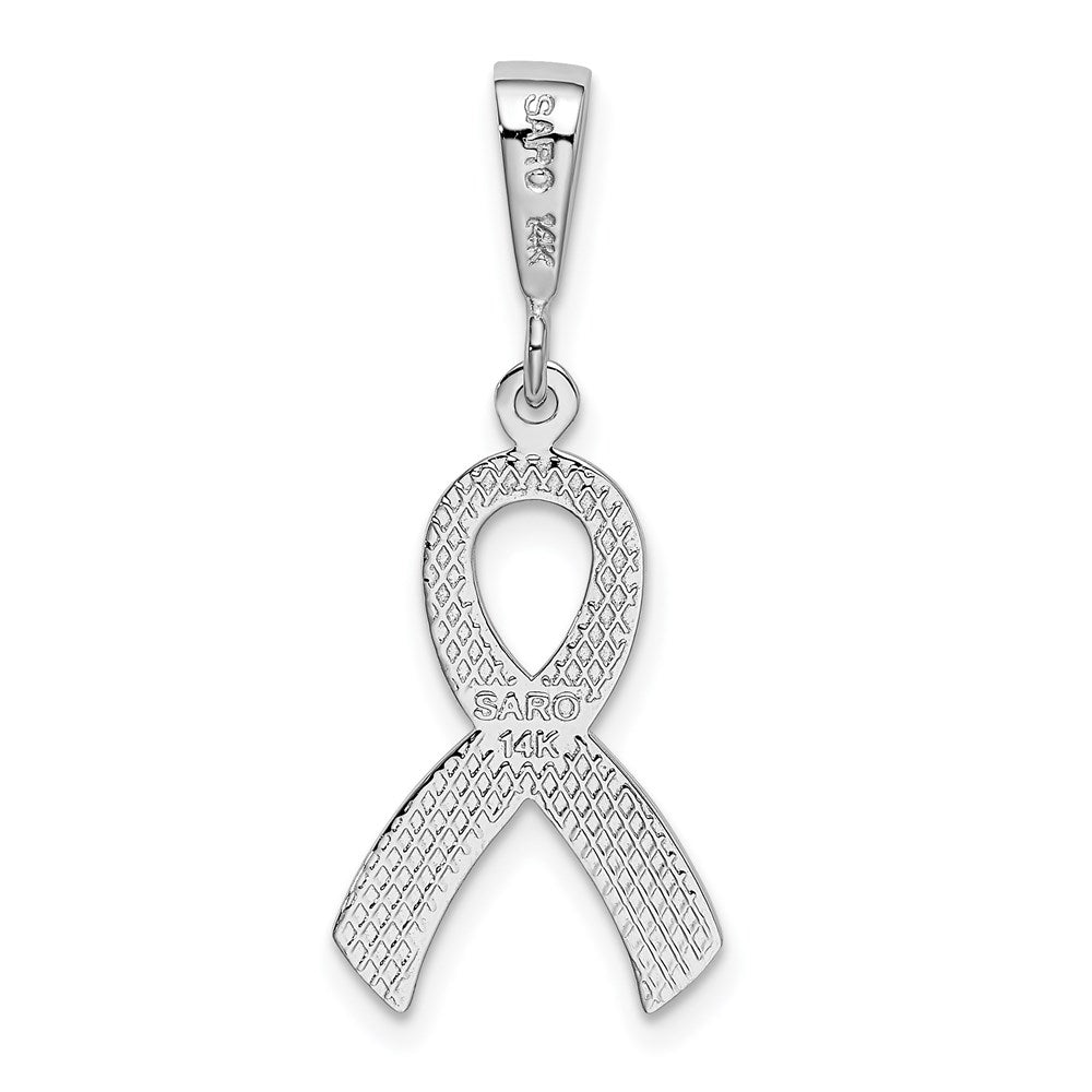 Alternate view of the 14k White Gold Polished and Satin Awareness Ribbon Pendant by The Black Bow Jewelry Co.