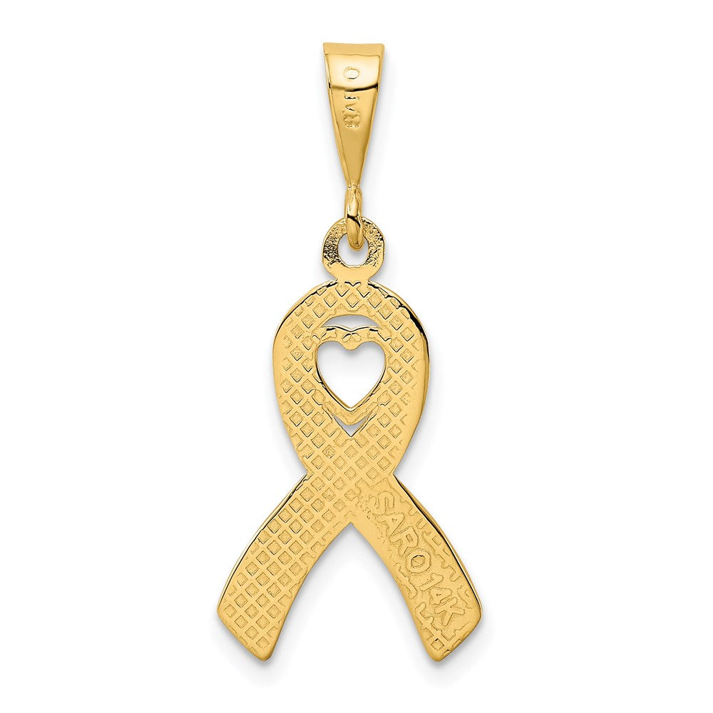 Alternate view of the 14k Yellow Gold Polished Heart in Awareness Ribbon Pendant by The Black Bow Jewelry Co.