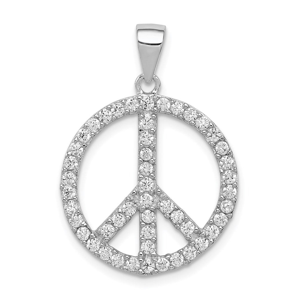 Sterling Silver and Cubic Zirconia Peace Sign Pendant, 19mm, Item P11973 by The Black Bow Jewelry Co.