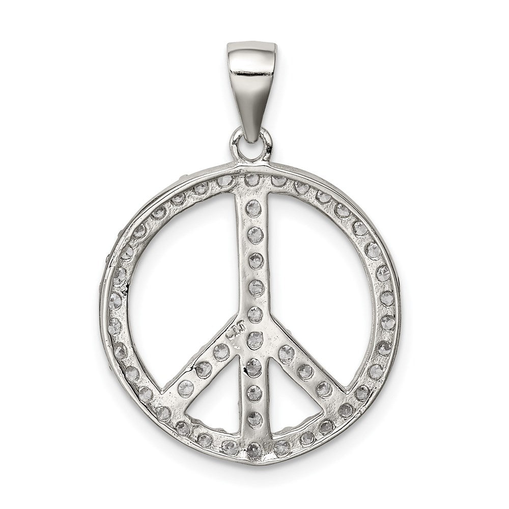 Alternate view of the Sterling Silver and Cubic Zirconia Peace Sign Pendant, 19mm by The Black Bow Jewelry Co.
