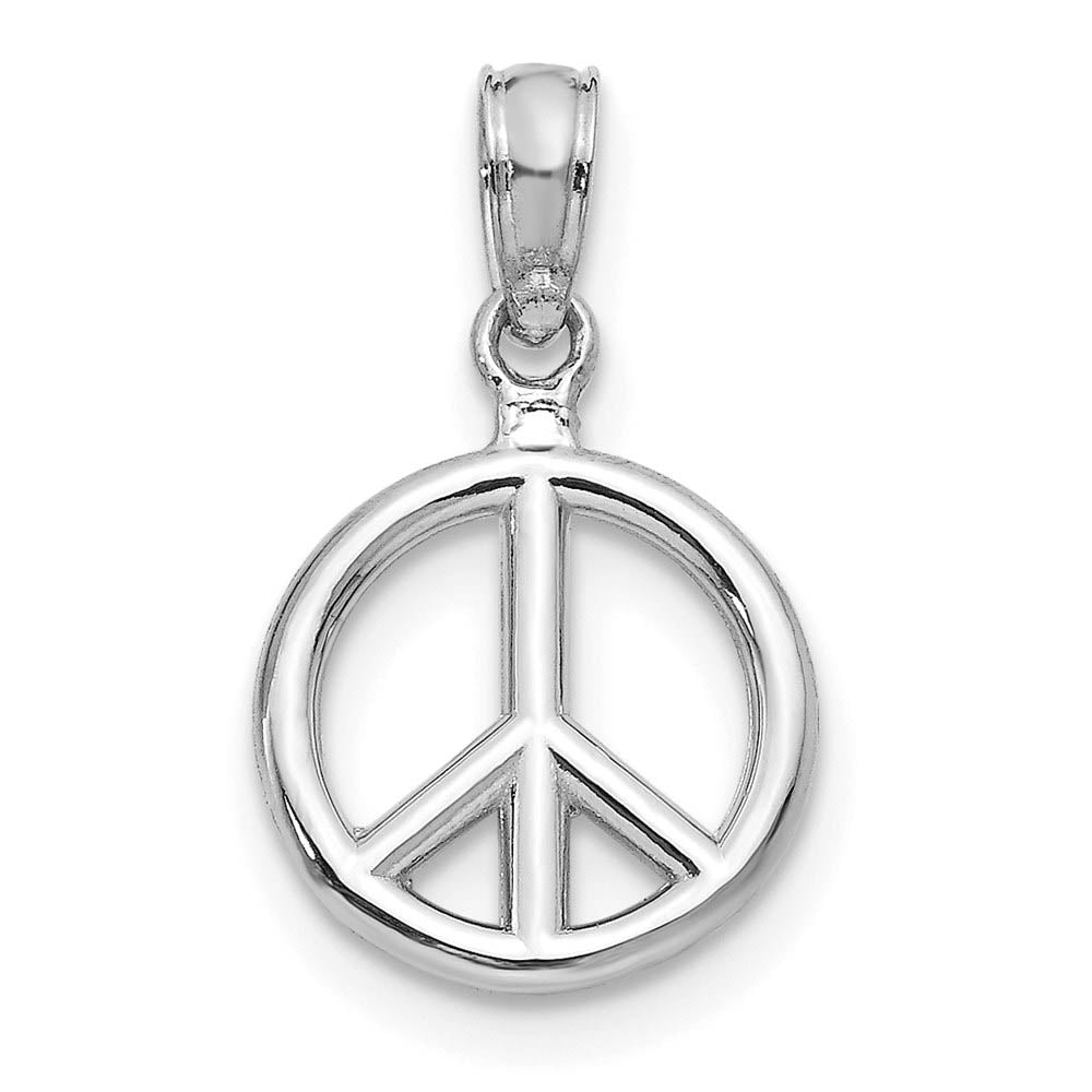 14k White Gold 10mm Polished 3D Peace Sign Pendant, Item P11977 by The Black Bow Jewelry Co.