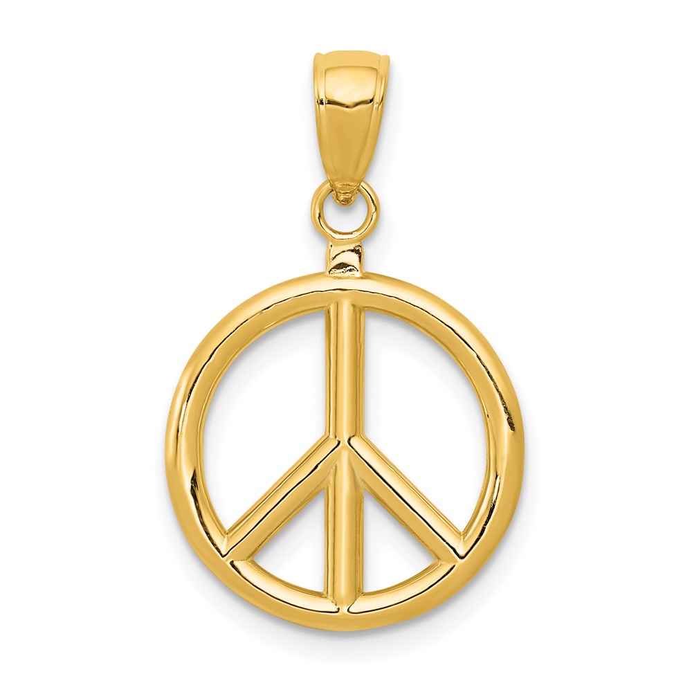 14k Yellow Gold 16mm Polished 3D Peace Sign Pendant, Item P11979 by The Black Bow Jewelry Co.
