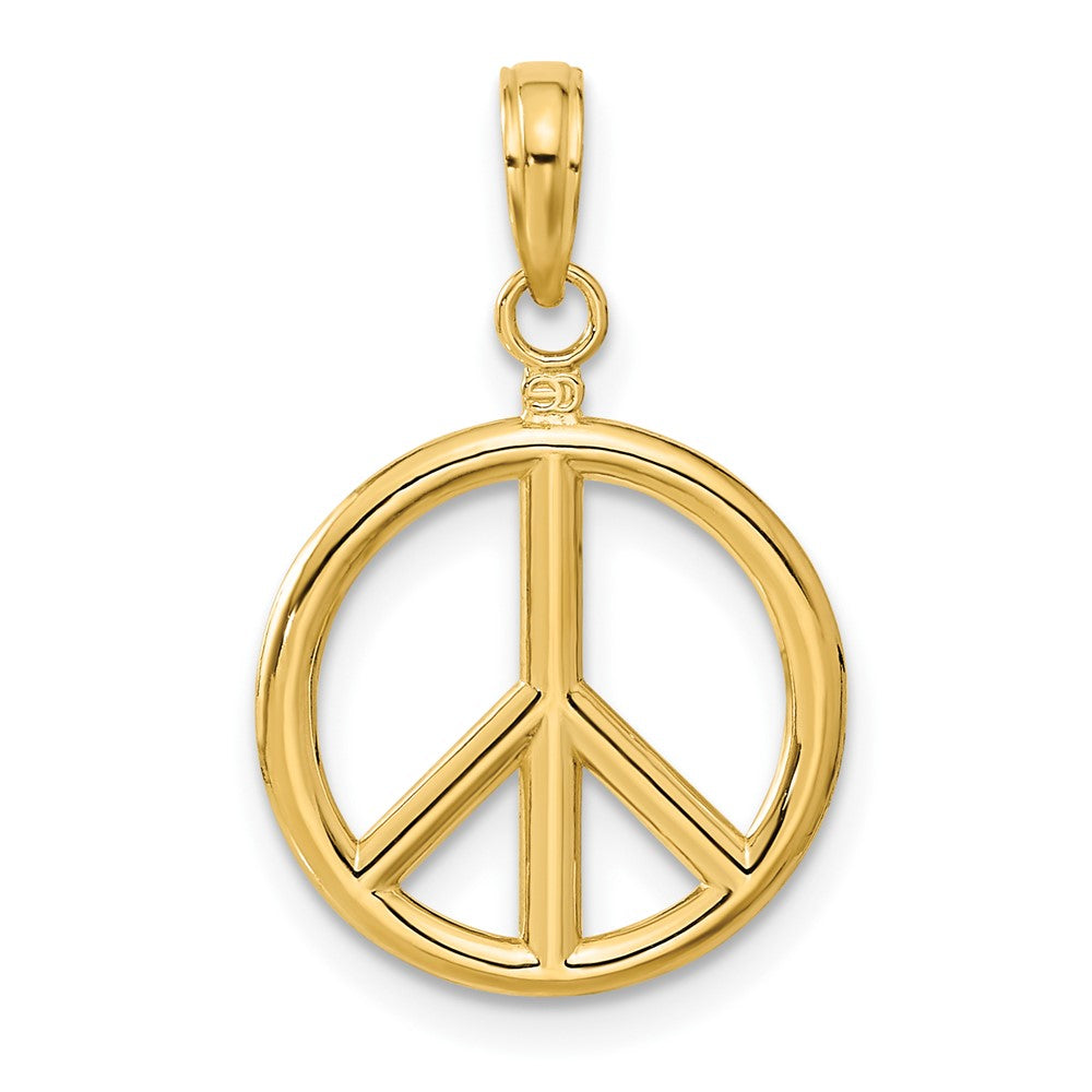 Alternate view of the 14k Yellow Gold 16mm Polished 3D Peace Sign Pendant by The Black Bow Jewelry Co.