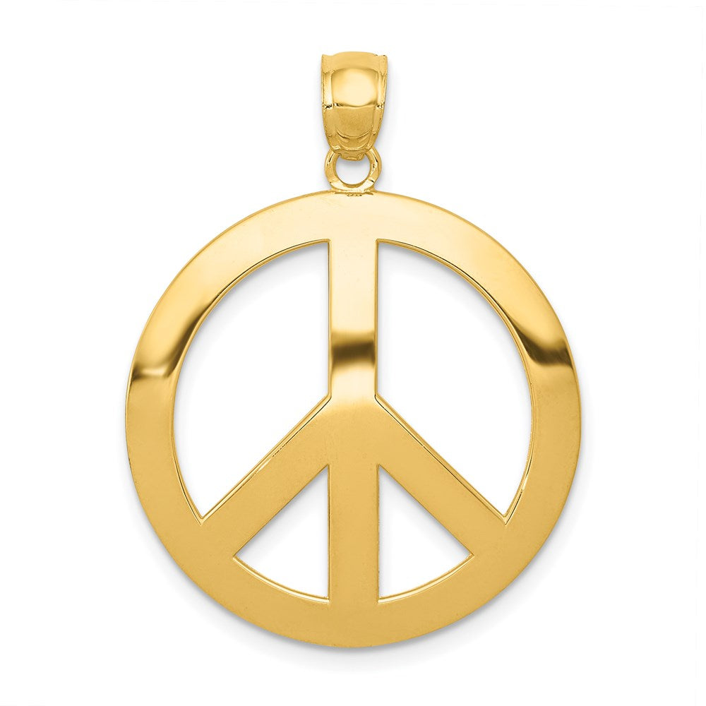 14k Yellow Gold 24mm Polished Convex Peace Symbol Pendant, Item P11982 by The Black Bow Jewelry Co.