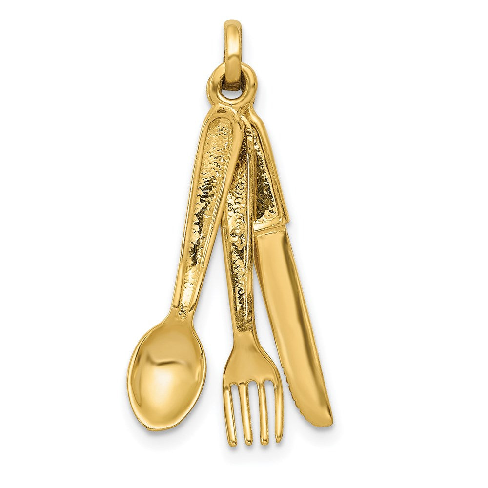 14k Yellow Gold 3D Three Piece Flatware Pendant, Item P11989 by The Black Bow Jewelry Co.