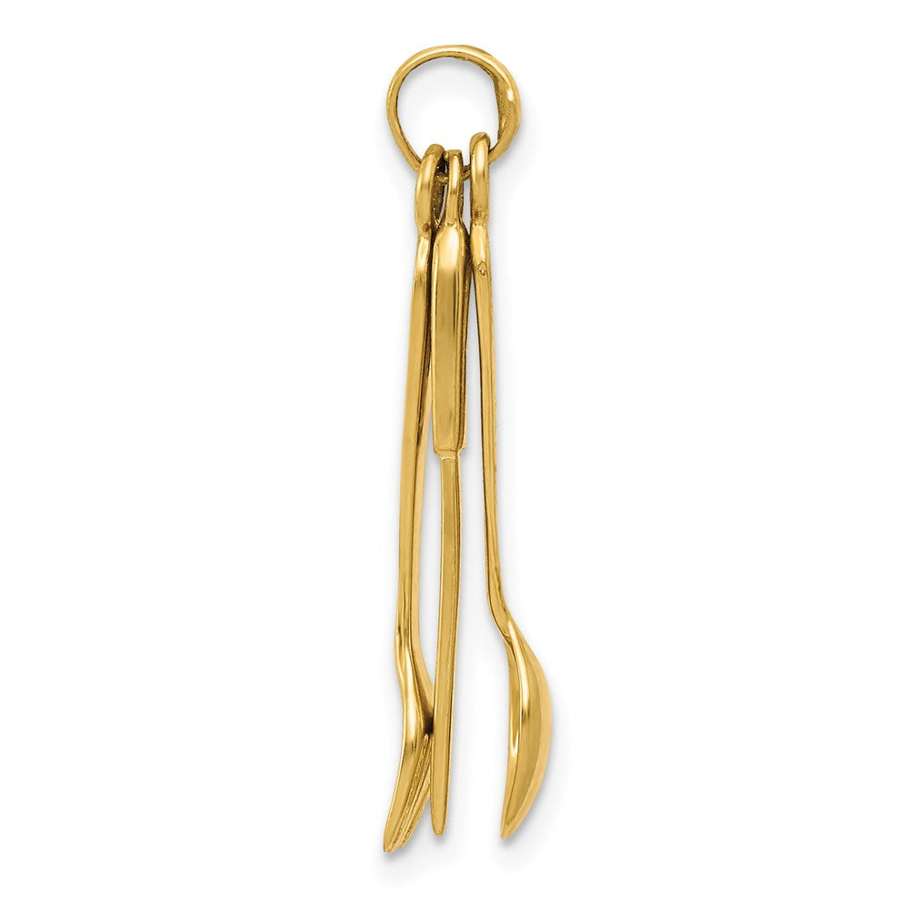Alternate view of the 14k Yellow Gold 3D Three Piece Flatware Pendant by The Black Bow Jewelry Co.