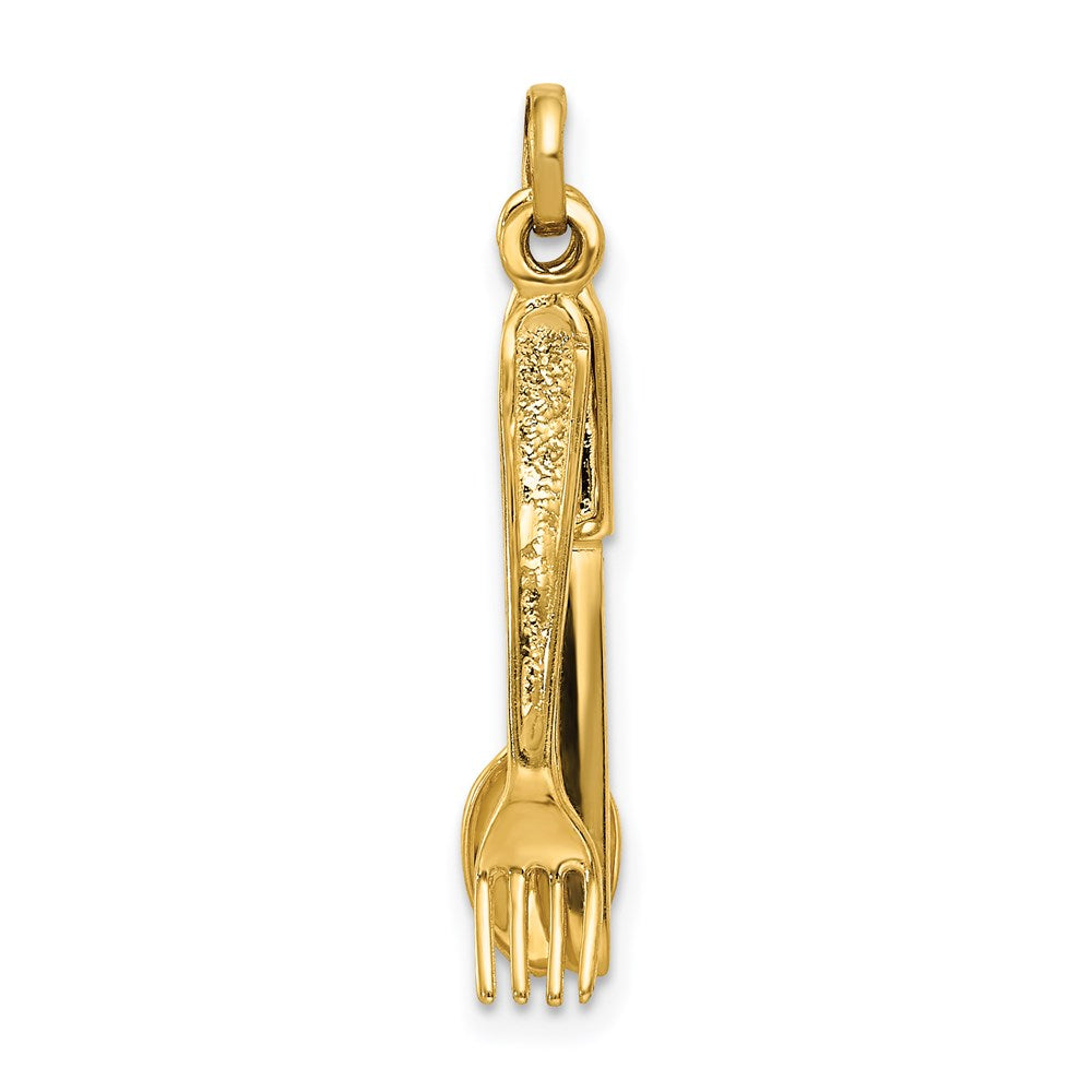 Alternate view of the 14k Yellow Gold 3D Three Piece Flatware Pendant by The Black Bow Jewelry Co.