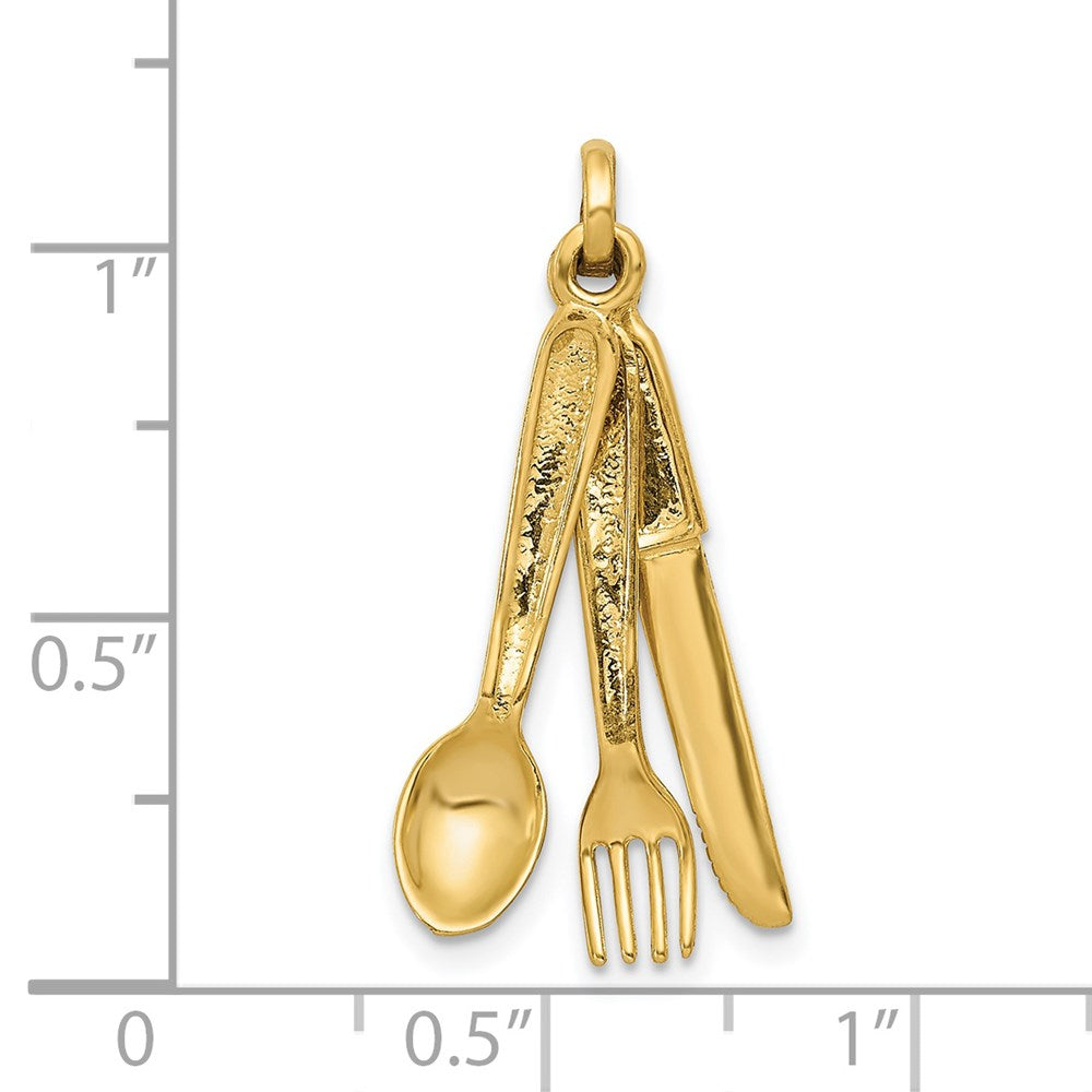 Alternate view of the 14k Yellow Gold 3D Three Piece Flatware Pendant by The Black Bow Jewelry Co.