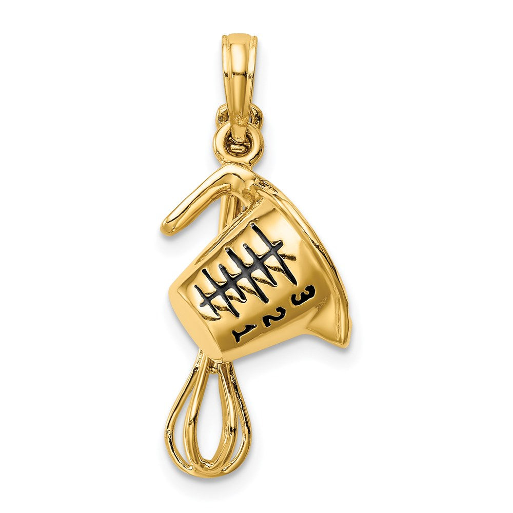 14k Yellow Gold and Enamel 3D Measuring Cup and Whisk, Item P11991 by The Black Bow Jewelry Co.