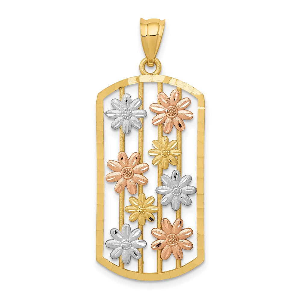 14k Yellow & Rose Gold with White Rhodium Daisy Dog Tag Pendant, Item P12000 by The Black Bow Jewelry Co.