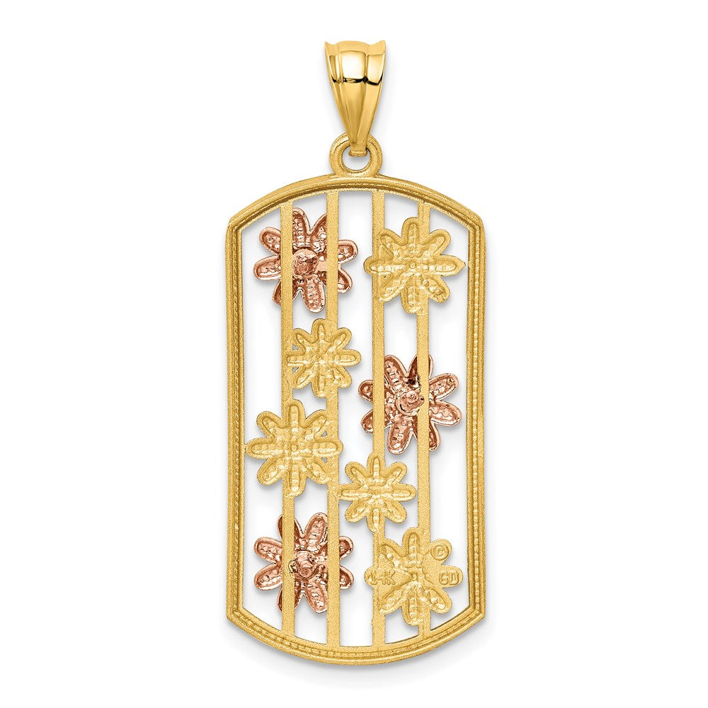 Alternate view of the 14k Yellow & Rose Gold with White Rhodium Daisy Dog Tag Pendant by The Black Bow Jewelry Co.