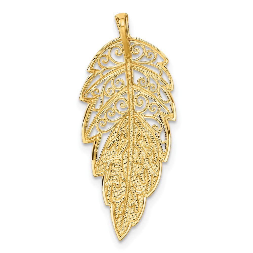Alternate view of the 14k Yellow Gold Filigree and Diamond Cut Leaf Pendant by The Black Bow Jewelry Co.