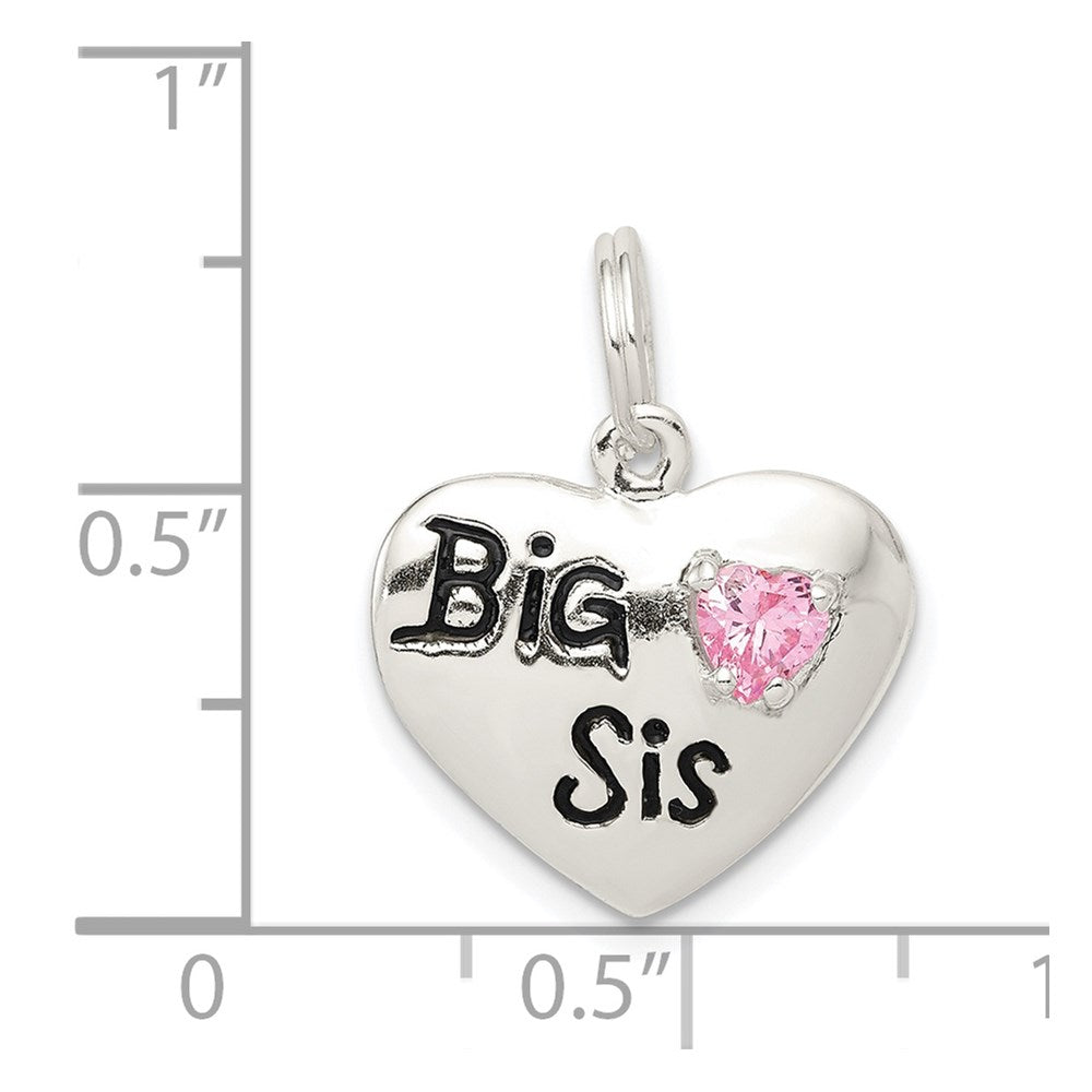 Alternate view of the Sterling Silver, CZ and Enameled Big Sis Pink Heart Charm, 16mm by The Black Bow Jewelry Co.