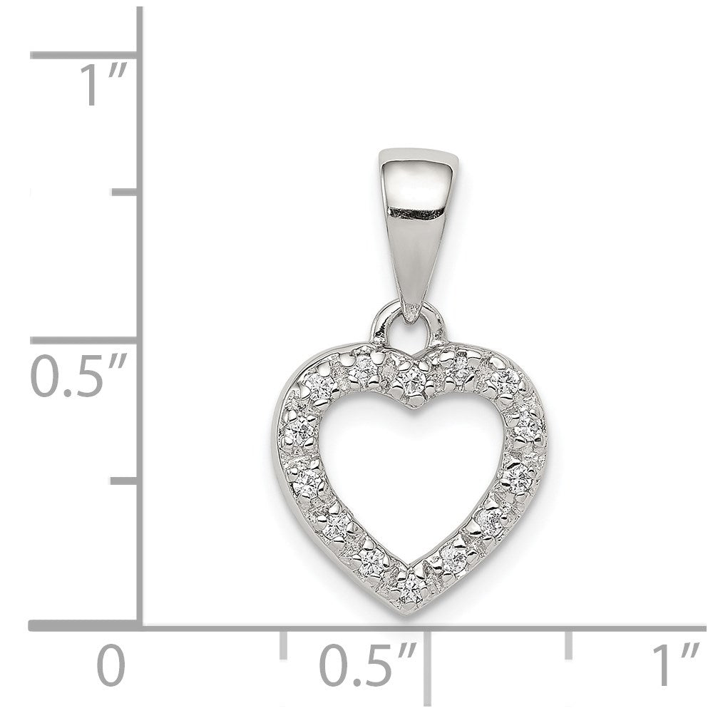 Alternate view of the Sterling Silver and Cubic Zirconia Heart Shaped Pendant, 11mm by The Black Bow Jewelry Co.