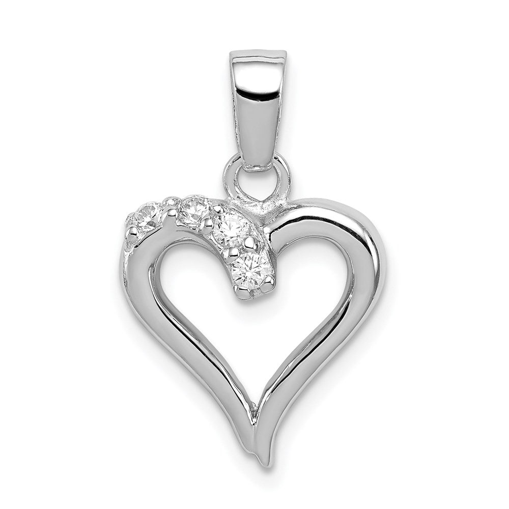 Sterling Silver and Cubic Zirconia 15mm Open Heart Pendant, Item P12023 by The Black Bow Jewelry Co.
