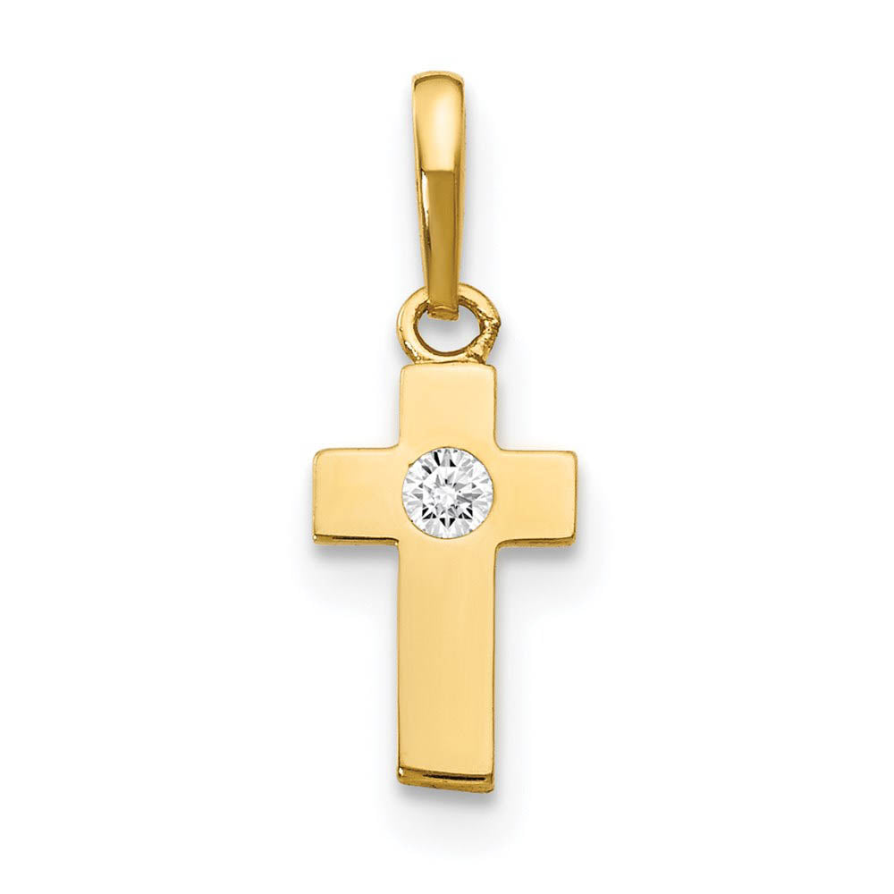 Children's 14k Yellow Gold & Cubic Zirconia Tiny Cross Pendant, Item P12028 by The Black Bow Jewelry Co.