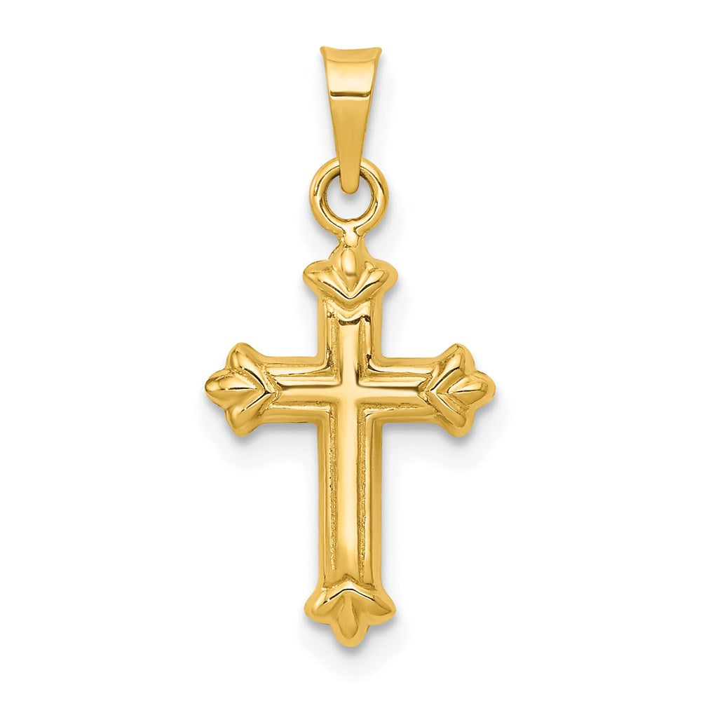 14k Yellow Gold Small Hollow Fleur de Lis Cross Pendant, Item P12034 by The Black Bow Jewelry Co.