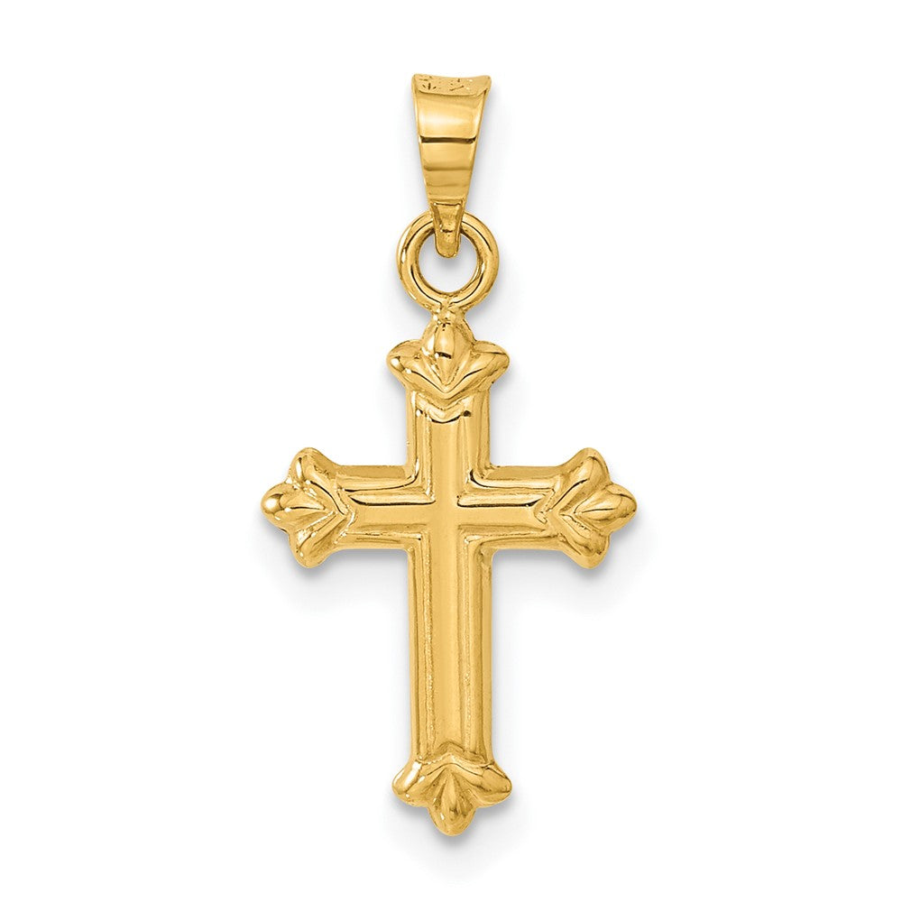 Alternate view of the 14k Yellow Gold Small Hollow Fleur de Lis Cross Pendant by The Black Bow Jewelry Co.