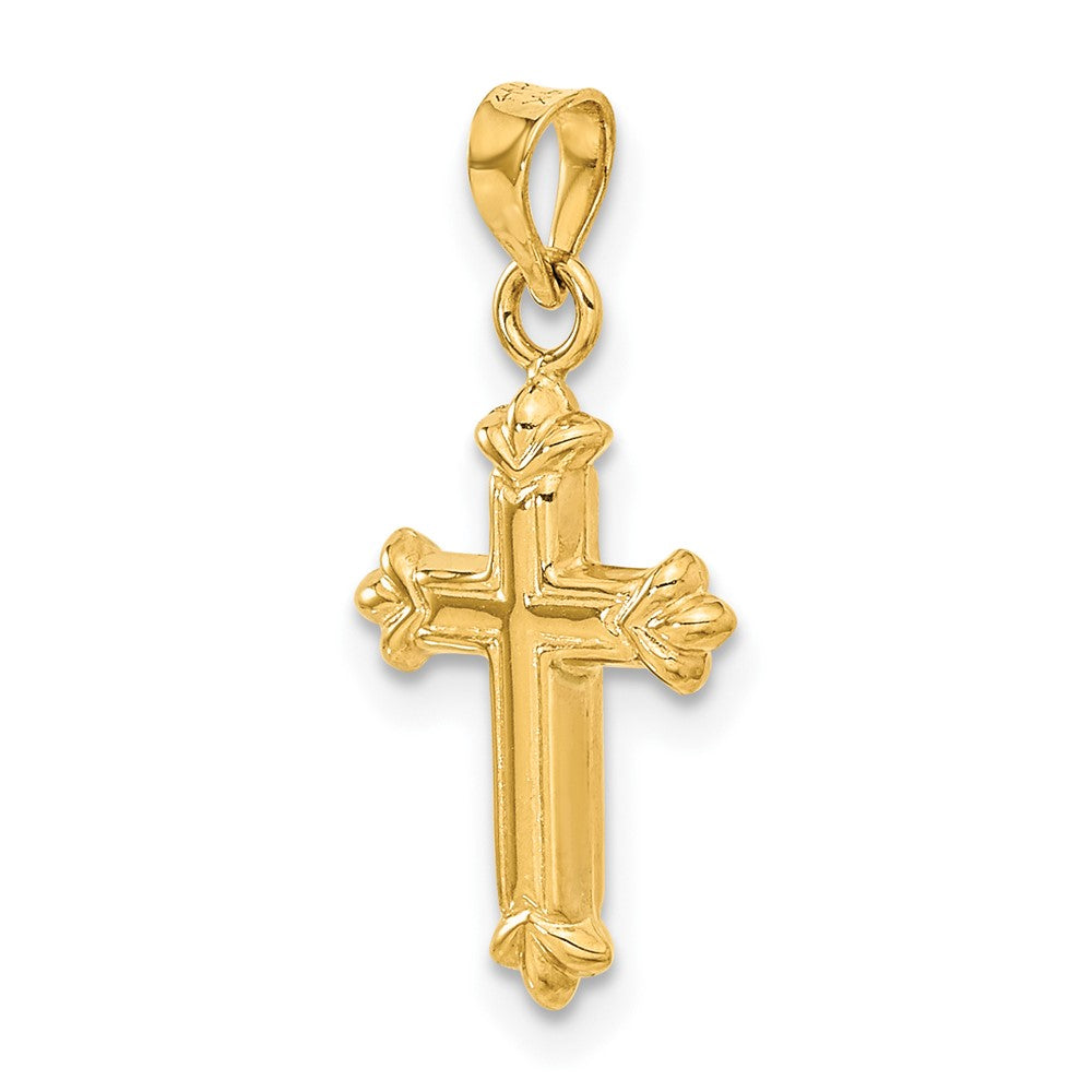 Alternate view of the 14k Yellow Gold Small Hollow Fleur de Lis Cross Pendant by The Black Bow Jewelry Co.