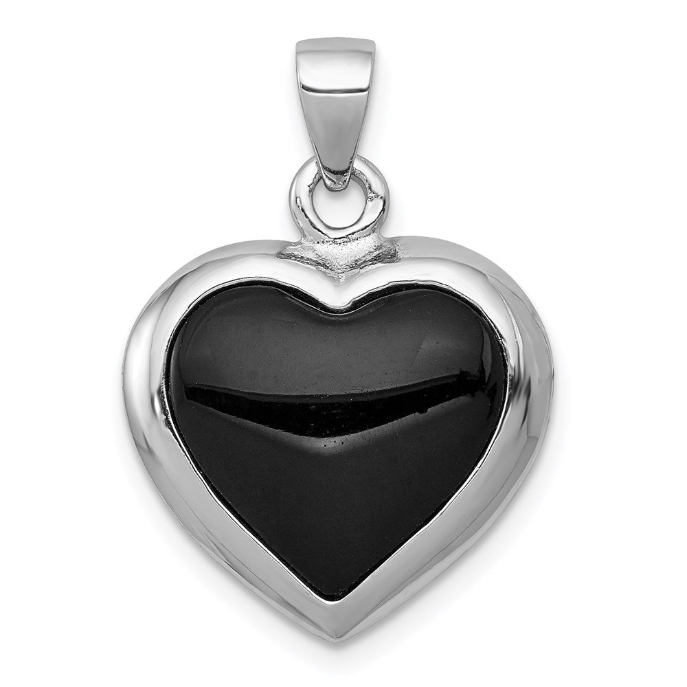 Sterling Silver, Onyx & Mother of Pearl Reversible Heart Pendant, 17mm, Item P12057 by The Black Bow Jewelry Co.