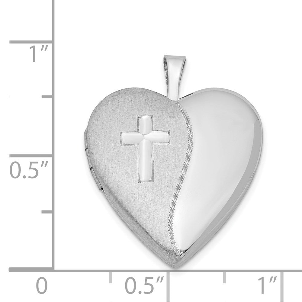 Alternate view of the Sterling Silver 20mm Polished and Satin Heart w/ Cross Locket by The Black Bow Jewelry Co.