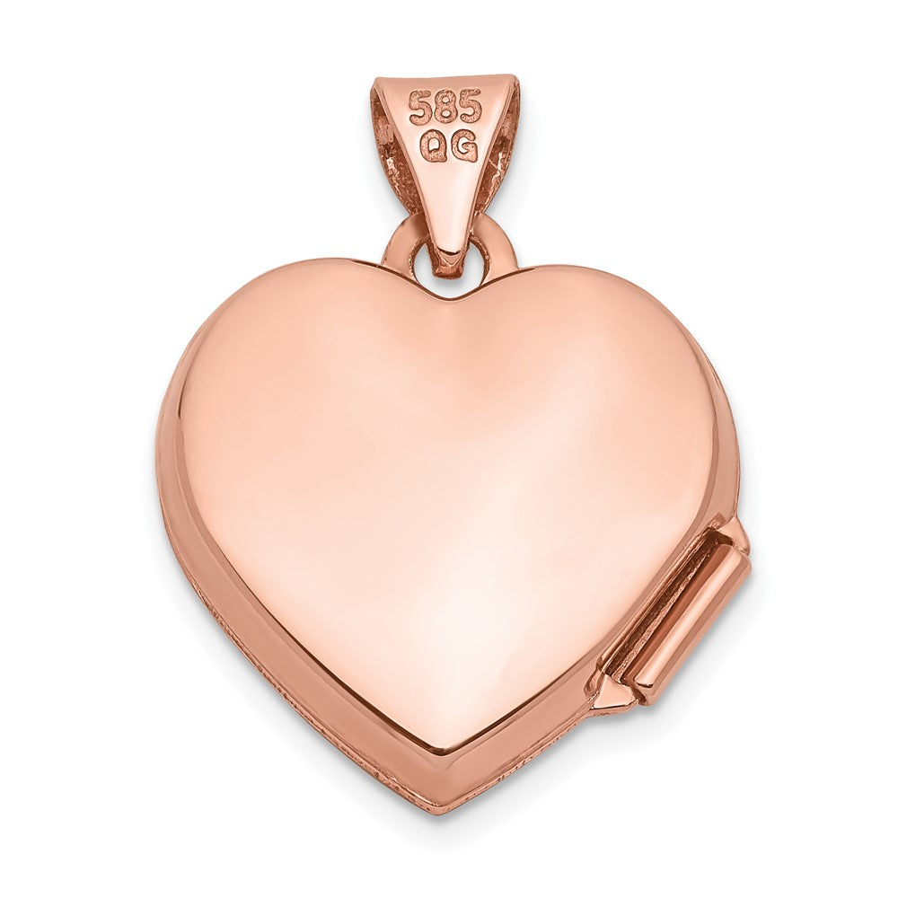 Alternate view of the 15mm Diamond Star Design Heart Shaped Locket in 14k Rose Gold by The Black Bow Jewelry Co.